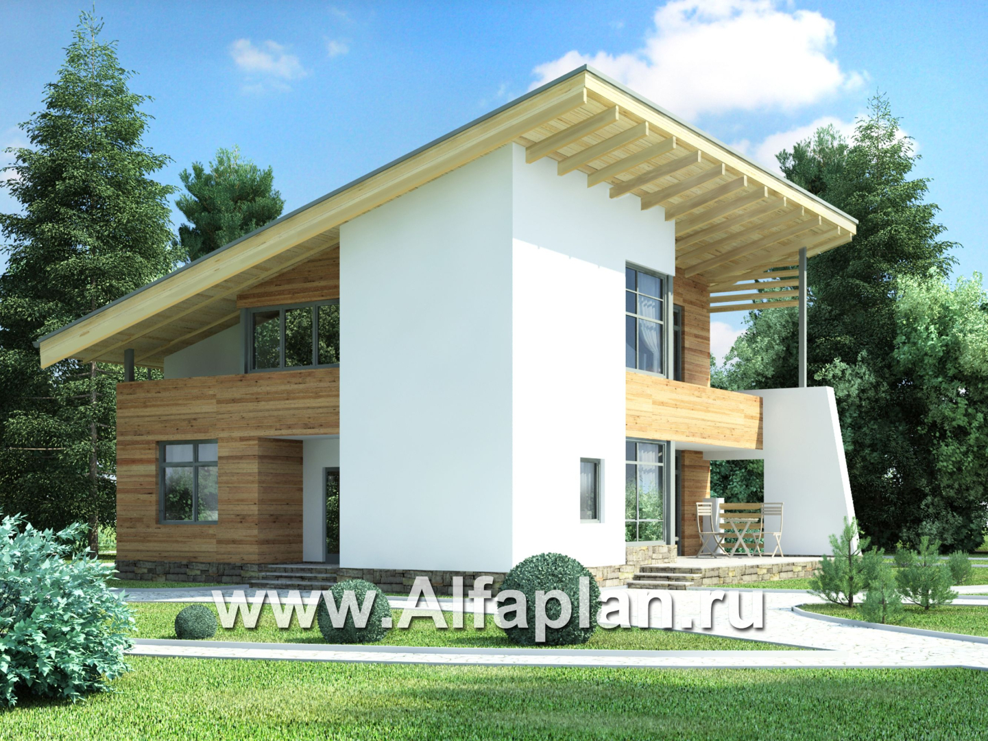 Проекты домов Альфаплан - Эффектный дом с односкатной кровлей - дополнительное изображение №1
