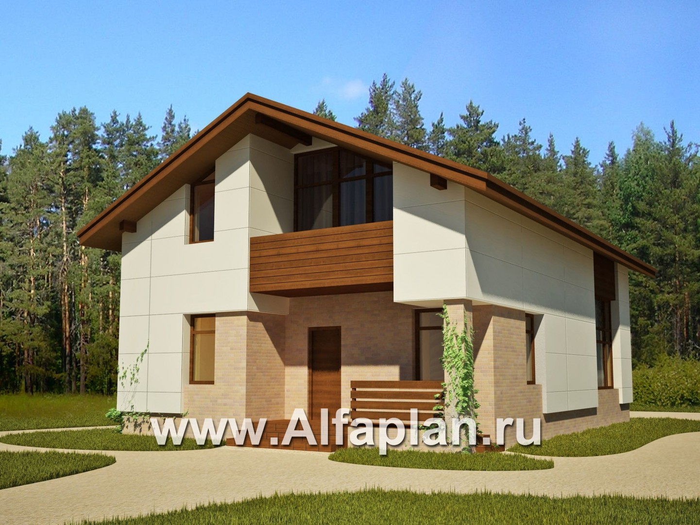Проекты домов Альфаплан - Современный каркасный коттедж для узкого участка - основное изображение