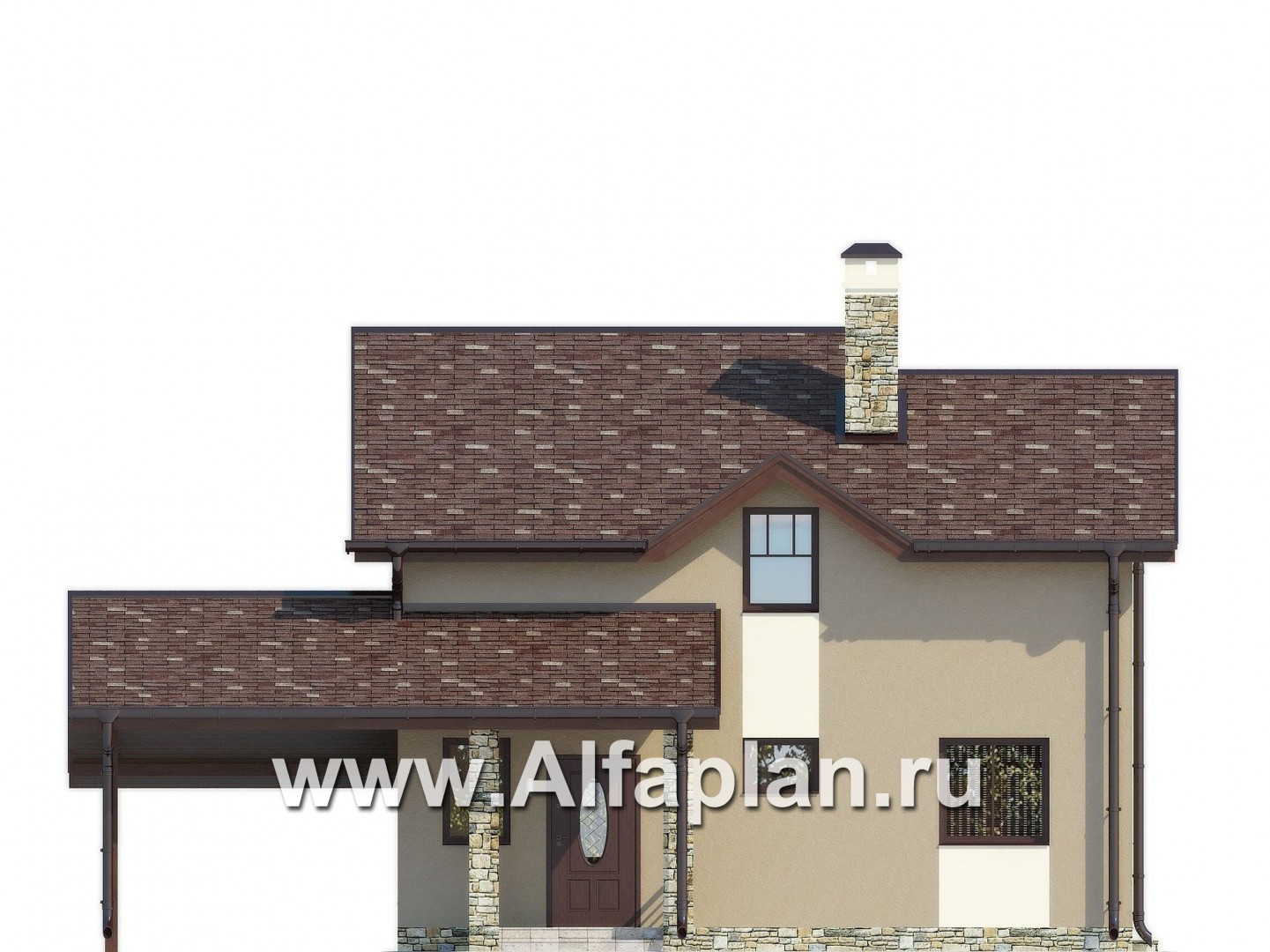 Проекты домов Альфаплан - Небольшой современный каркасный дом с навесом для машины - изображение фасада №1