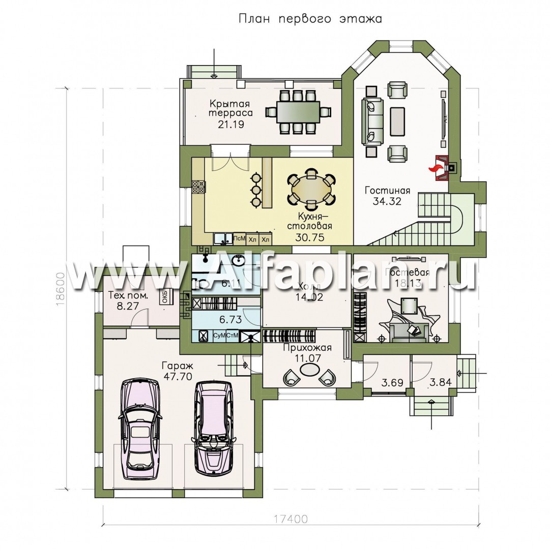 Проекты домов Альфаплан - «Затерянный рай» - коттедж с отличной планировкой и гаражом - изображение плана проекта №1