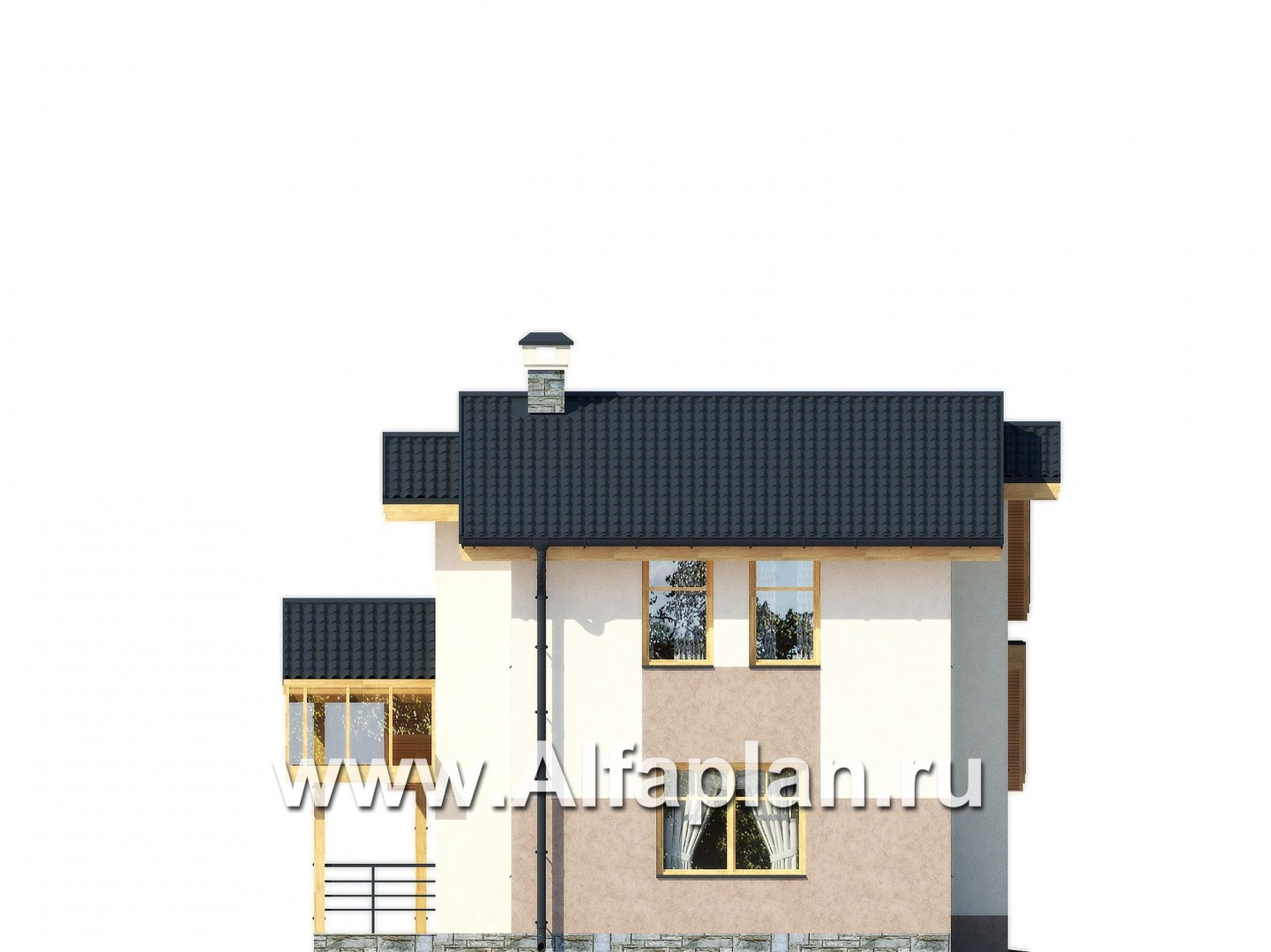 Проекты домов Альфаплан - Комфортный каркасный дом с навесом для двух машин - изображение фасада №4