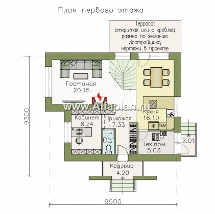 Проекты домов Альфаплан - «Улыбка» - компактный загородный дом - превью плана проекта №1