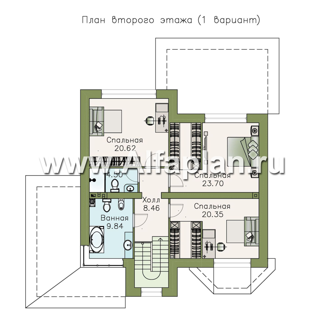 Проекты домов Альфаплан - «Оазис» - уютный коттедж с  комфортной планировкой - изображение плана проекта №2