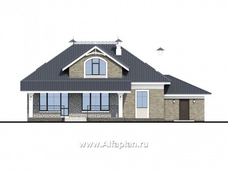 Проекты домов Альфаплан - «Валдай» - мансардный дом с гаражом и красивым эркером - превью фасада №4