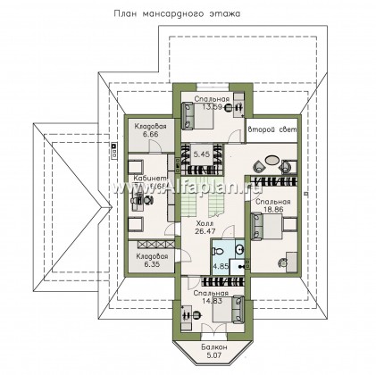 Проекты домов Альфаплан - «Валдай» - мансардный дом с гаражом и красивым эркером - превью плана проекта №2