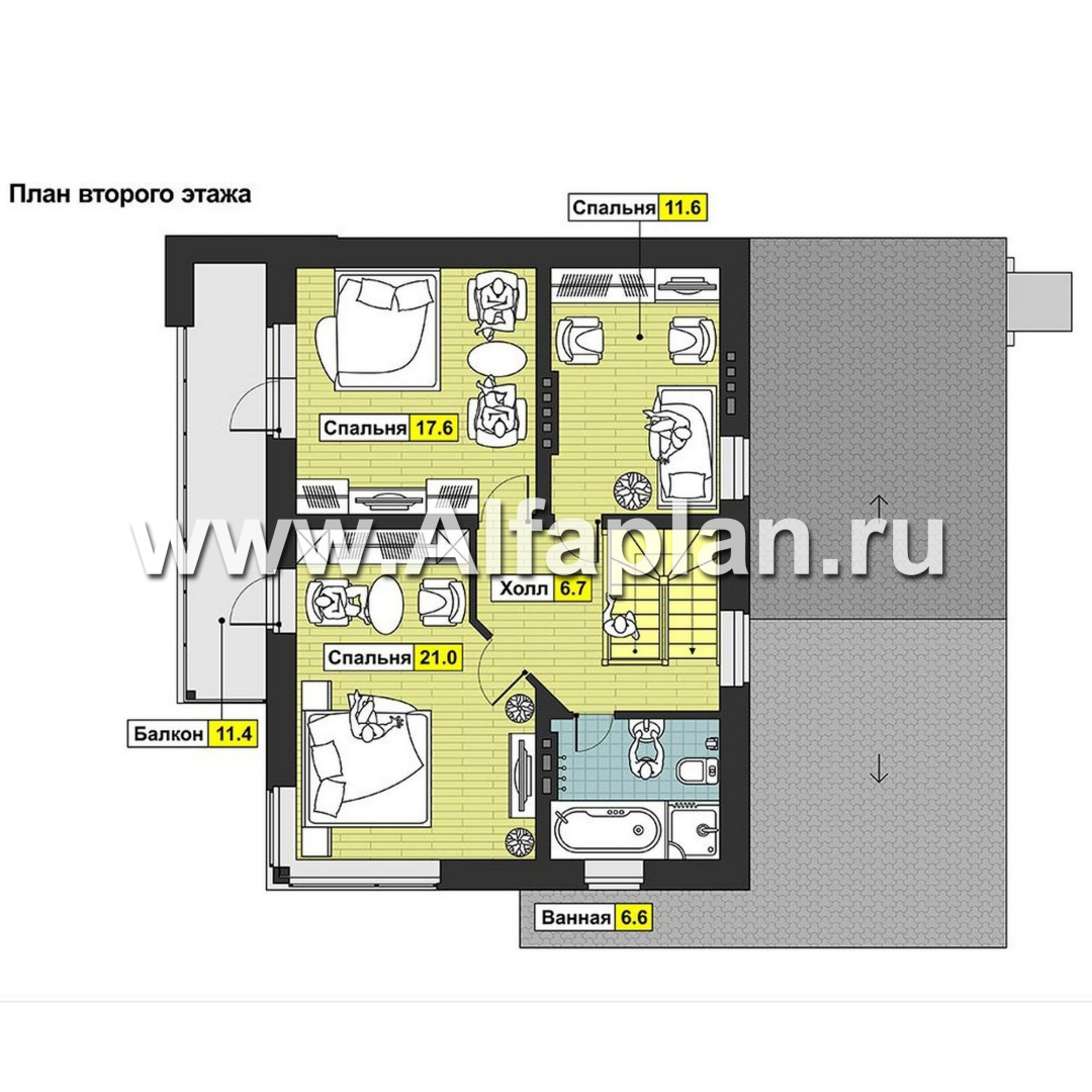 Проекты домов Альфаплан - Современный коттедж с угловым витражом - изображение плана проекта №2