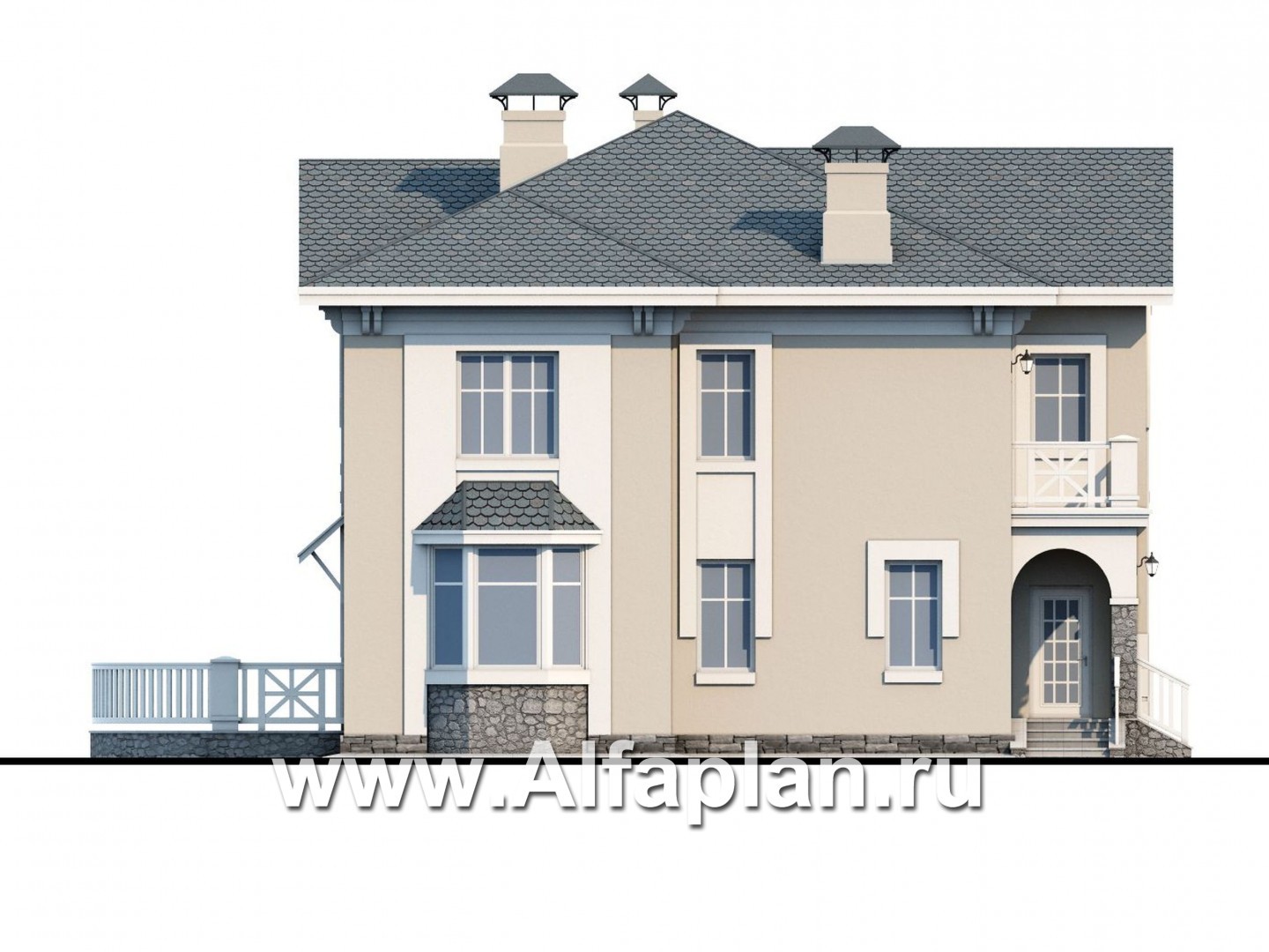 Проекты домов Альфаплан - «Родное сердце» - дом на две семьи для детей и родителей - изображение фасада №3