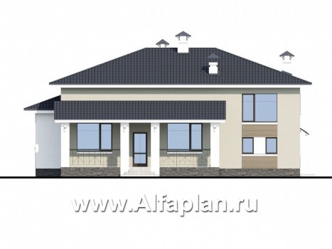 Проекты домов Альфаплан - «Мажестик» - современный  коттедж в полтора этажа с гаражом - превью фасада №4