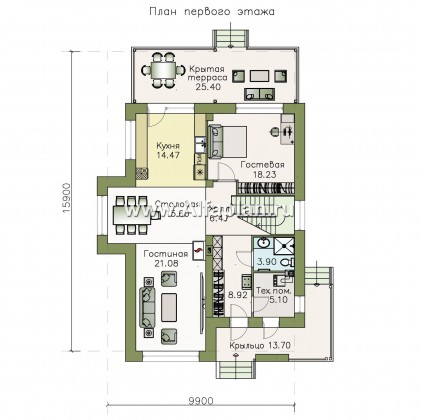 Проекты домов Альфаплан - «Борей» - стильный коттедж с односкатной крышей - превью плана проекта №1