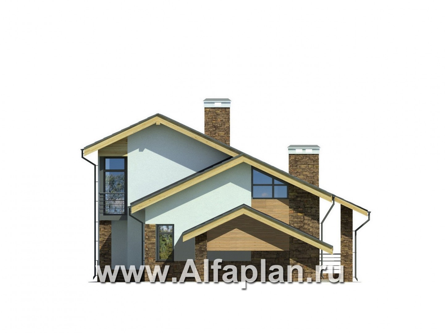 Проекты домов Альфаплан - Современный коттедж с угловым остеклением - изображение фасада №2