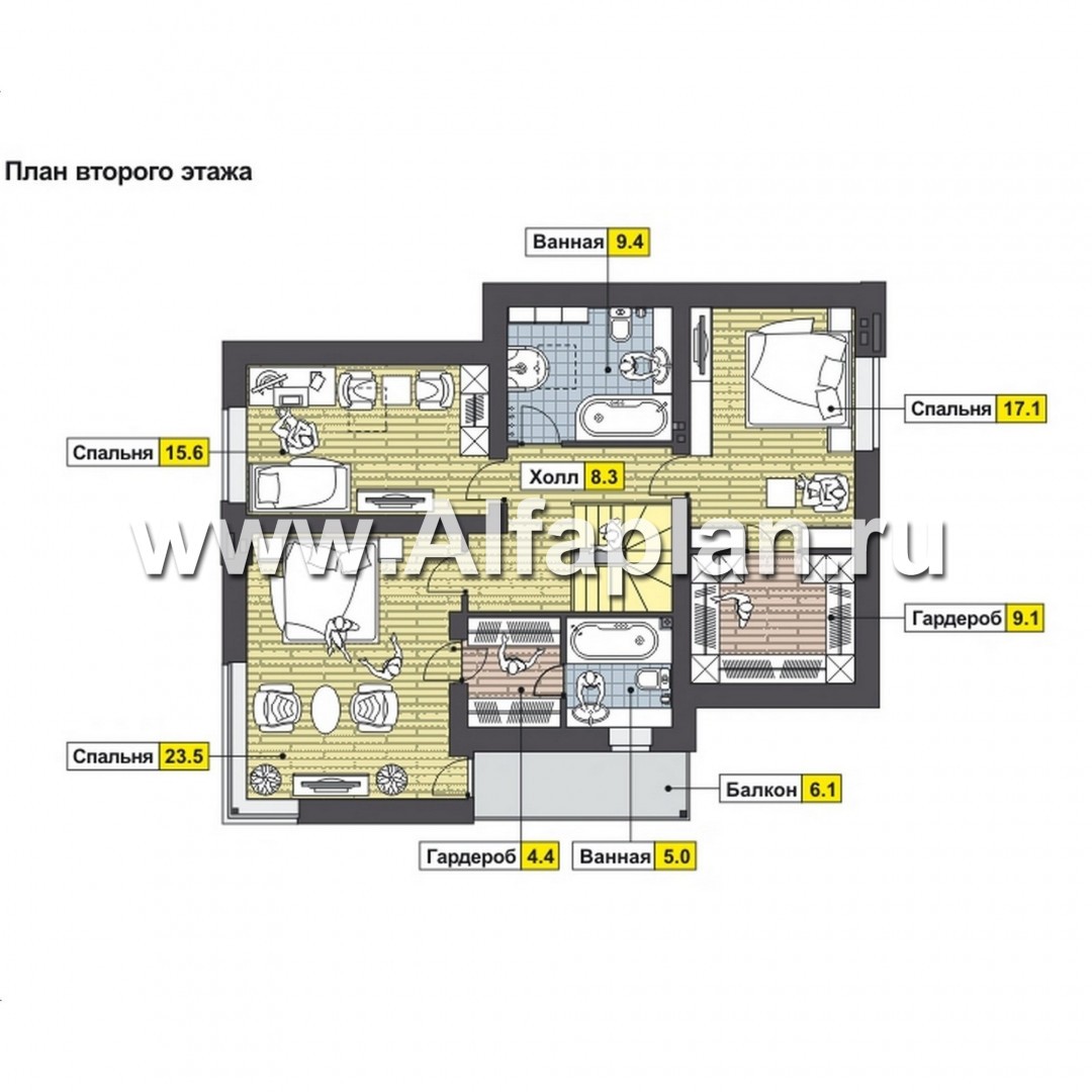 Проекты домов Альфаплан - Современный коттедж с угловым остеклением - изображение плана проекта №2