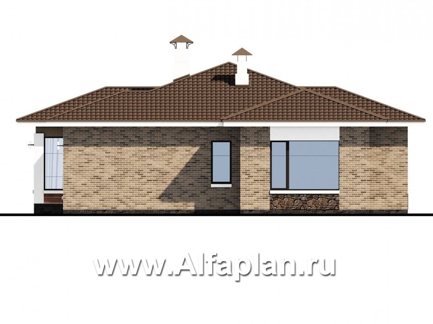 Проекты домов Альфаплан - «Аонида» - одноэтажный коттедж с остекленной верандой - изображение фасада №2