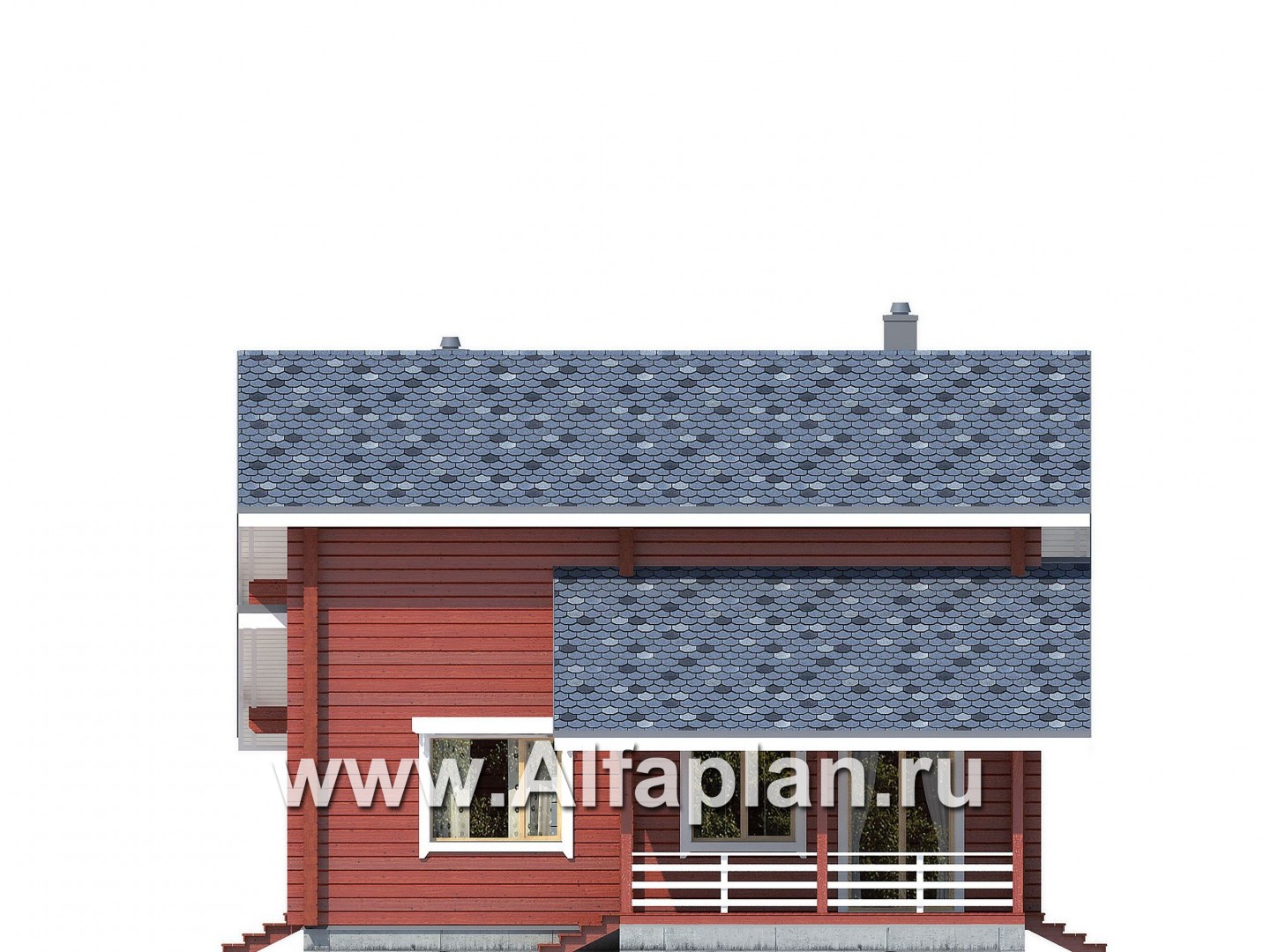 Проекты домов Альфаплан - Дом с простой двускатной кровлей и террасой - изображение фасада №2
