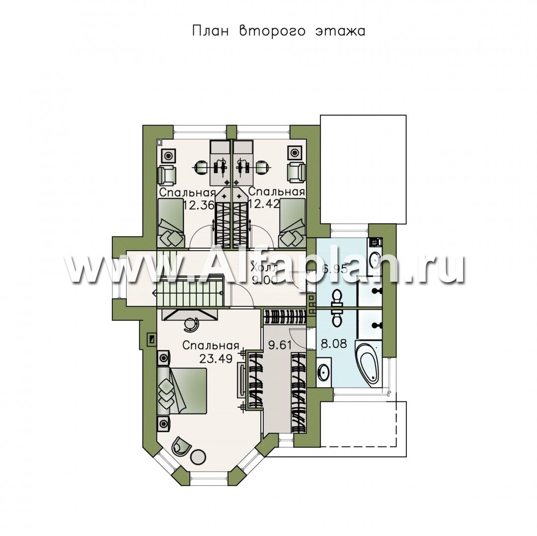 Проекты домов Альфаплан - «Безоблачный край» - двуxэтажный коттедж с эркером - изображение плана проекта №2