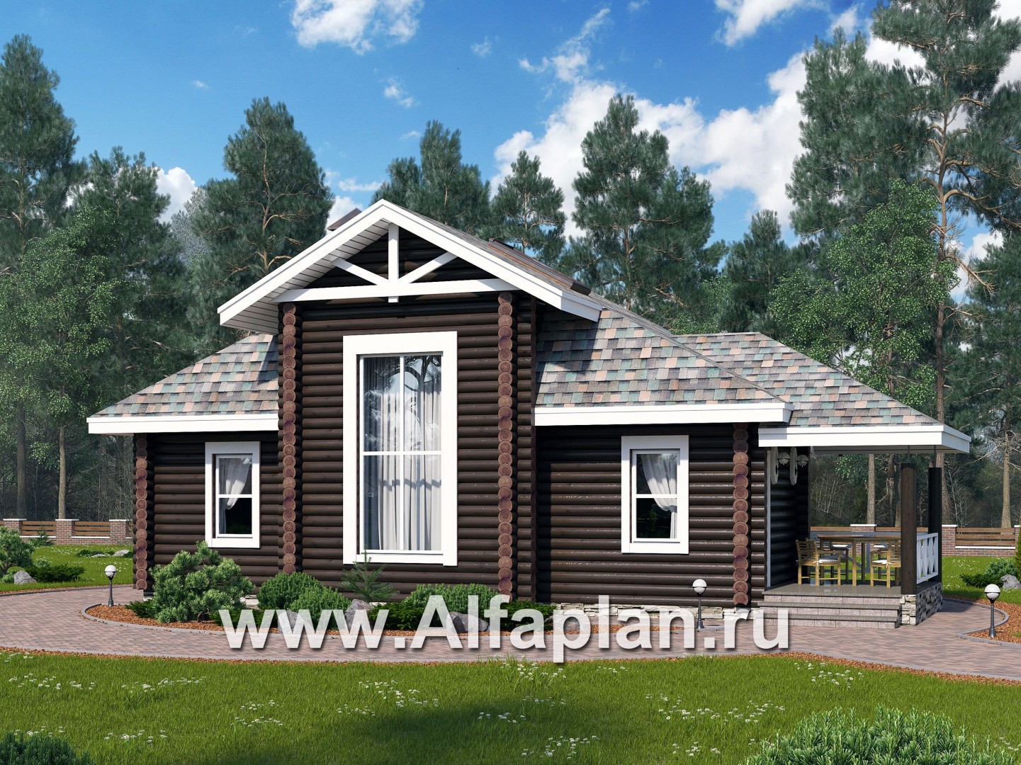 Проекты домов Альфаплан - Баня из бревен - гостевой дом с двумя спальными - основное изображение