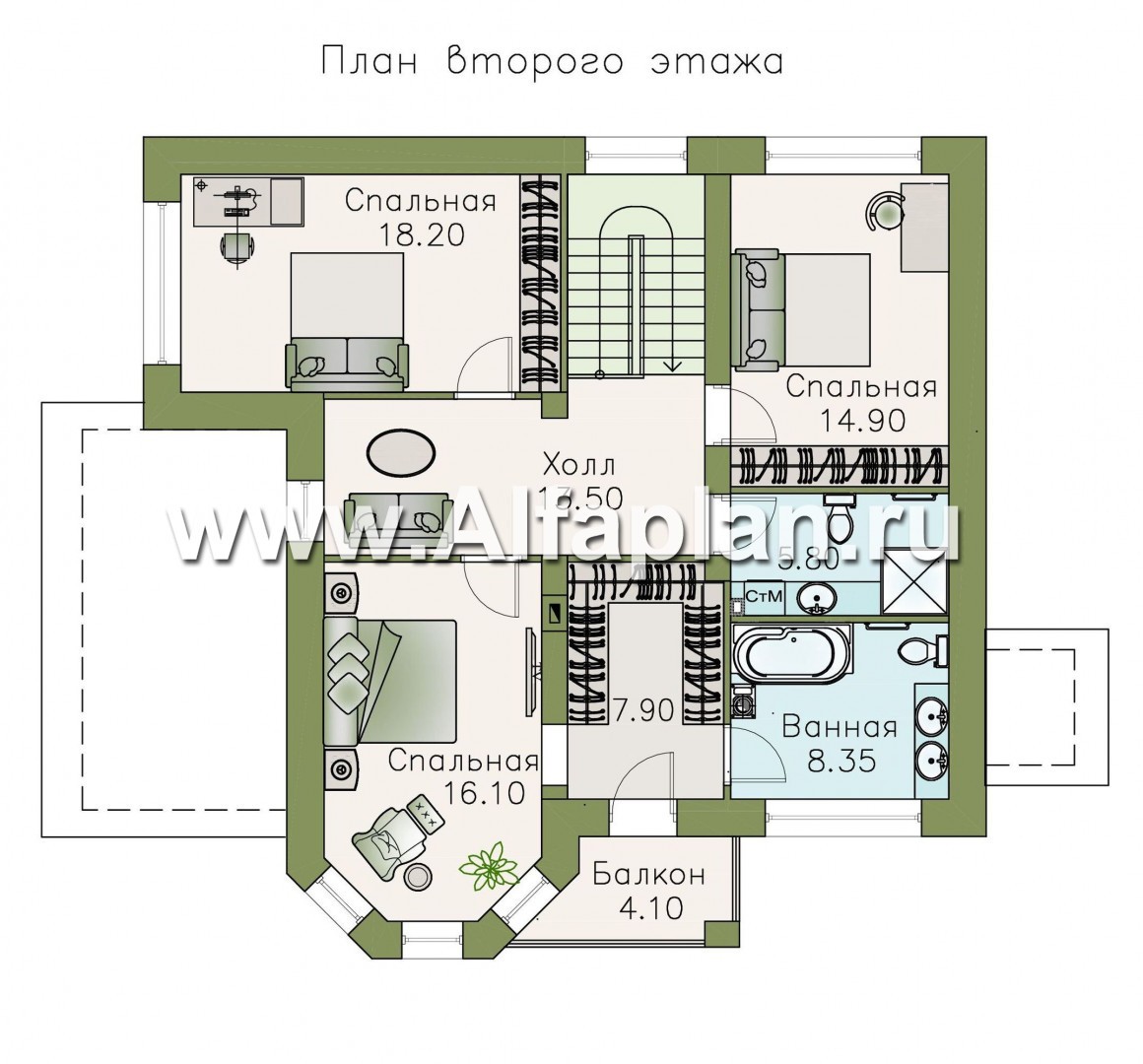 Проекты домов Альфаплан - «Статус» - современный комфортный дом с террасой - план проекта №3