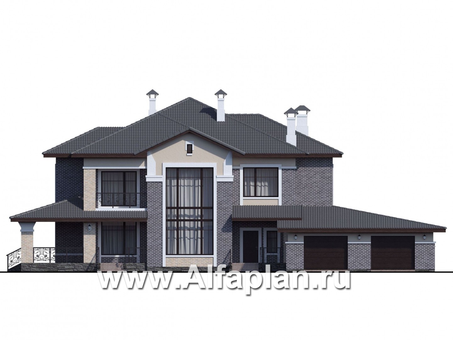 Проекты домов Альфаплан - «Арно» - классический особняк с большим гаражом и бассейном - изображение фасада №1