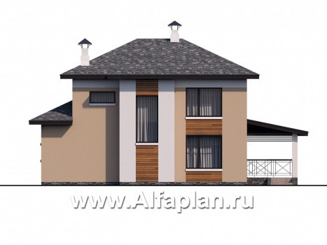 «Стимул» - проект двухэтажного дома с угловой террасой, планировка с кабинетом на 1 эт, в современном стиле - превью фасада дома