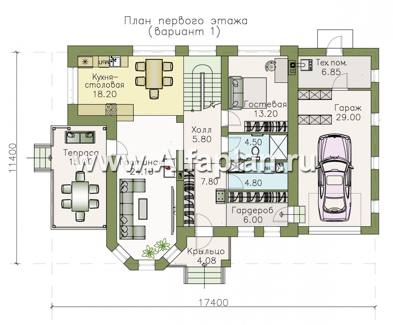 Проекты домов Альфаплан - «Статус» - современный комфортный дом с гаражом и террасой - изображение плана проекта №1