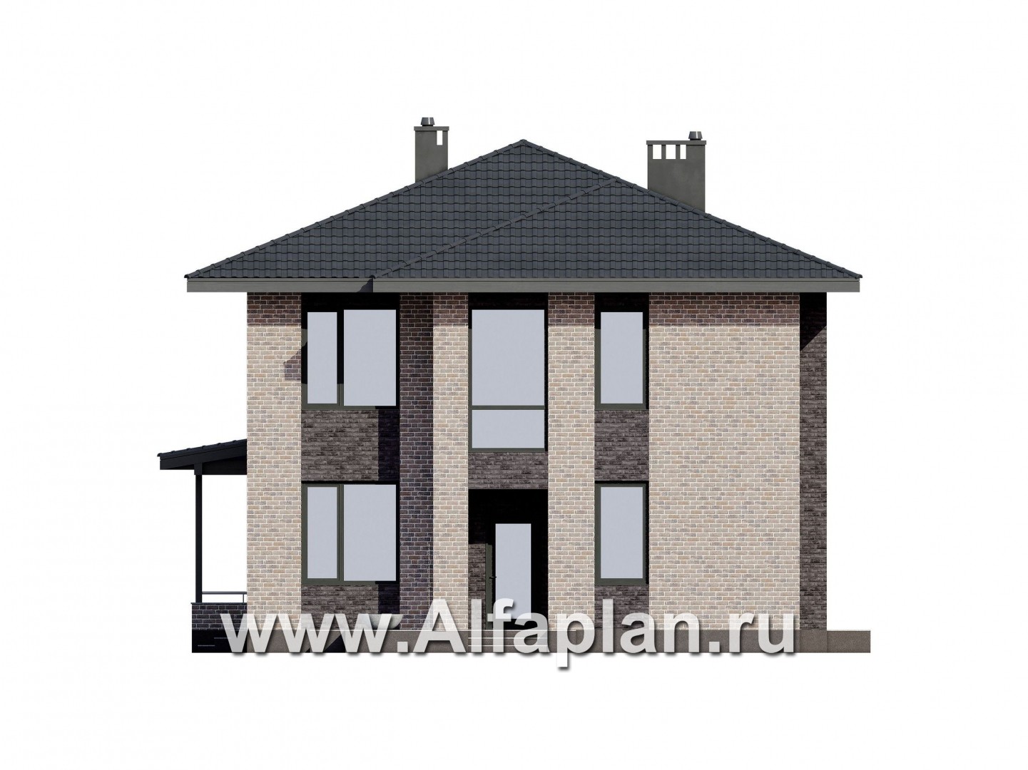 Проекты домов Альфаплан - Современный двухэтажный дом из газобетона - изображение фасада №1