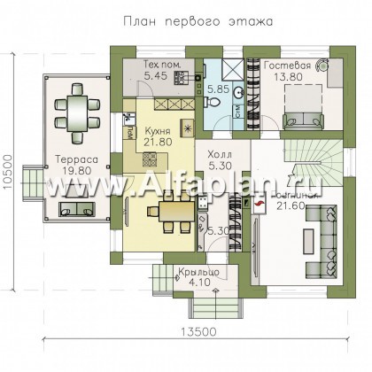 Проекты домов Альфаплан - Компактный дом с пятью спальными комнатами - превью плана проекта №1