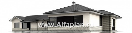 Проекты домов Альфаплан - «Модуль» — одноэтажный дом с бассейном и гостевой квартирой - превью фасада №3