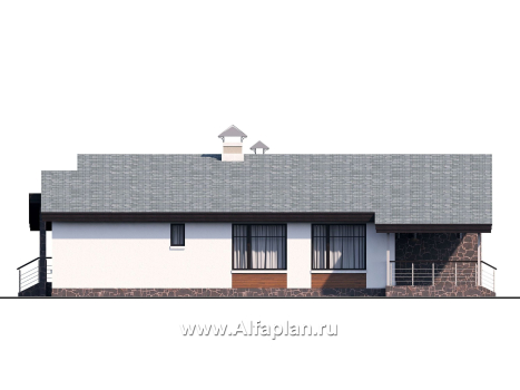 Проекты домов Альфаплан - «Санта-Моника» - одноэтажный коттедж с бильярдной и сауной - превью фасада №2