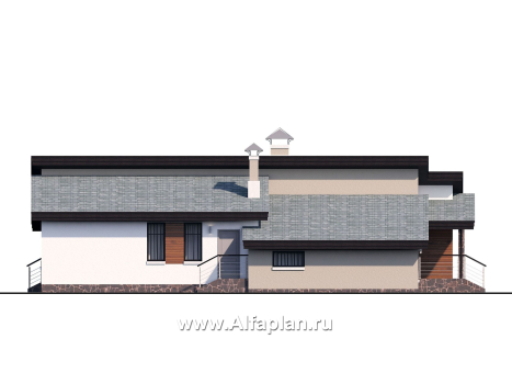 Проекты домов Альфаплан - «Санта-Моника» - одноэтажный коттедж с бильярдной и сауной - превью фасада №4
