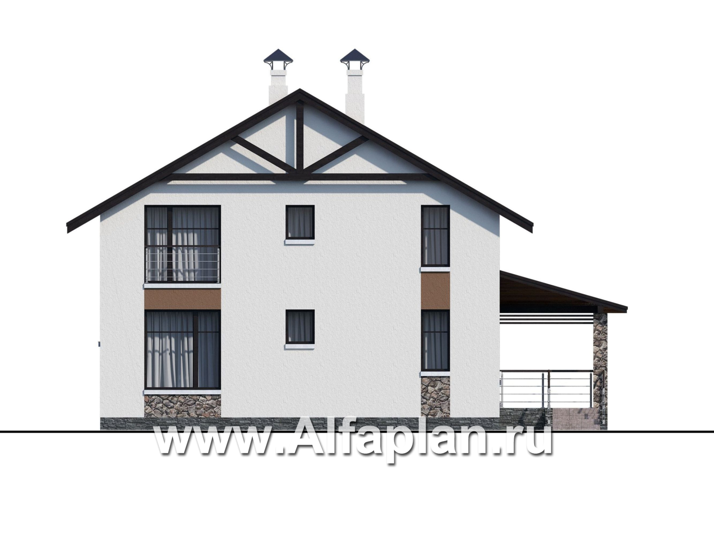 Проекты домов Альфаплан - Компактный дом с четырьмя спальными и угловой террасой - изображение фасада №4