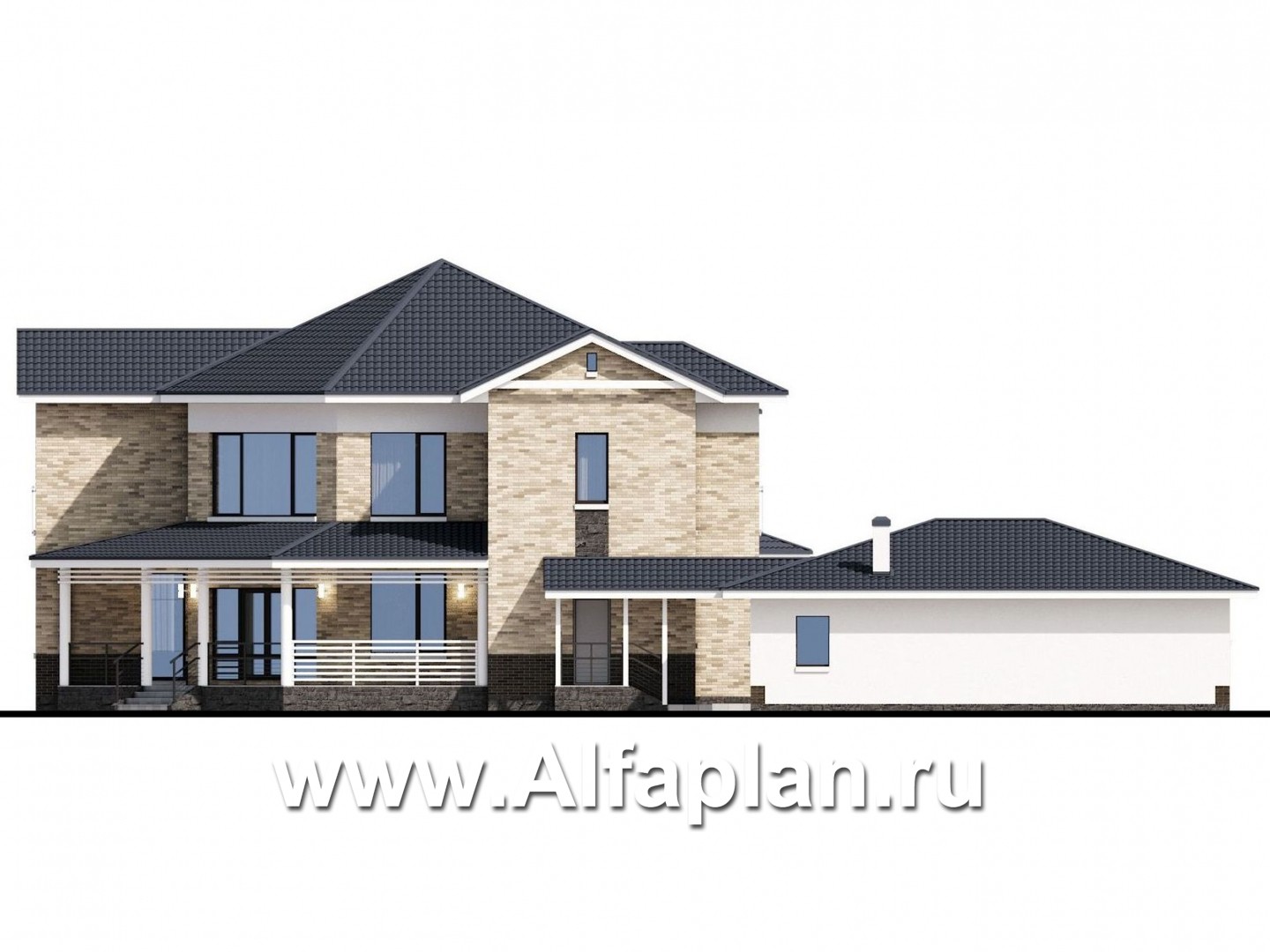 Проекты домов Альфаплан - "Эдем" - эксклюзивный двухэтажный коттедж с большим гаражом 219Р - изображение фасада №4