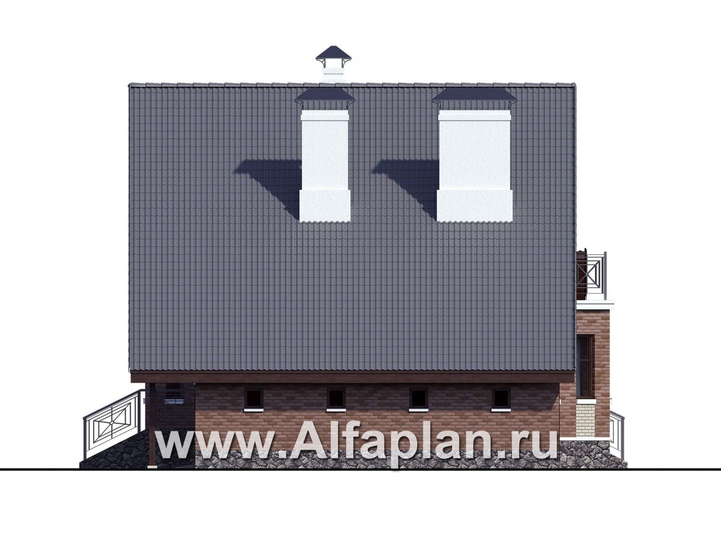 Проекты домов Альфаплан - «Регенсбург Плюс» - коттедж с цокольным этажом и верандой - изображение фасада №2