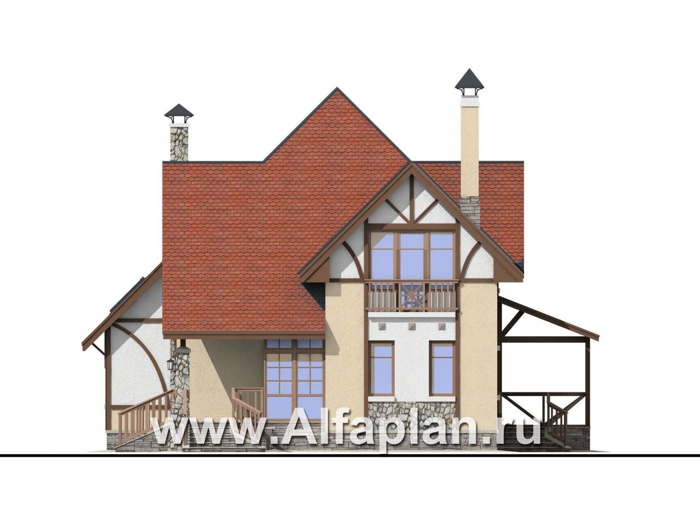 Проекты домов Альфаплан - «Зонненхаус» - коттедж  с солнечной гостиной - изображение фасада №2
