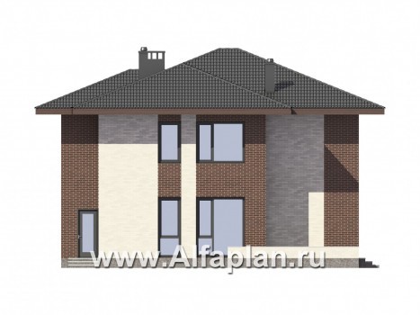 Проект двухэтажного дома, планировка с кабинетом, с террасой, в современном стиле - превью фасада дома