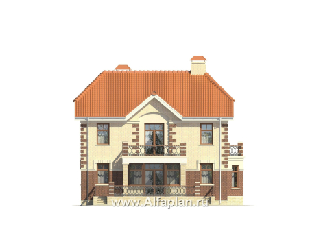 Проект двухэтажного дома, с эркером и с террасой, в историческом стиле - превью фасада дома