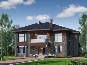 Проекты домов Альфаплан - «Неман» - загородный дом с двусветной гостиной - превью основного изображения