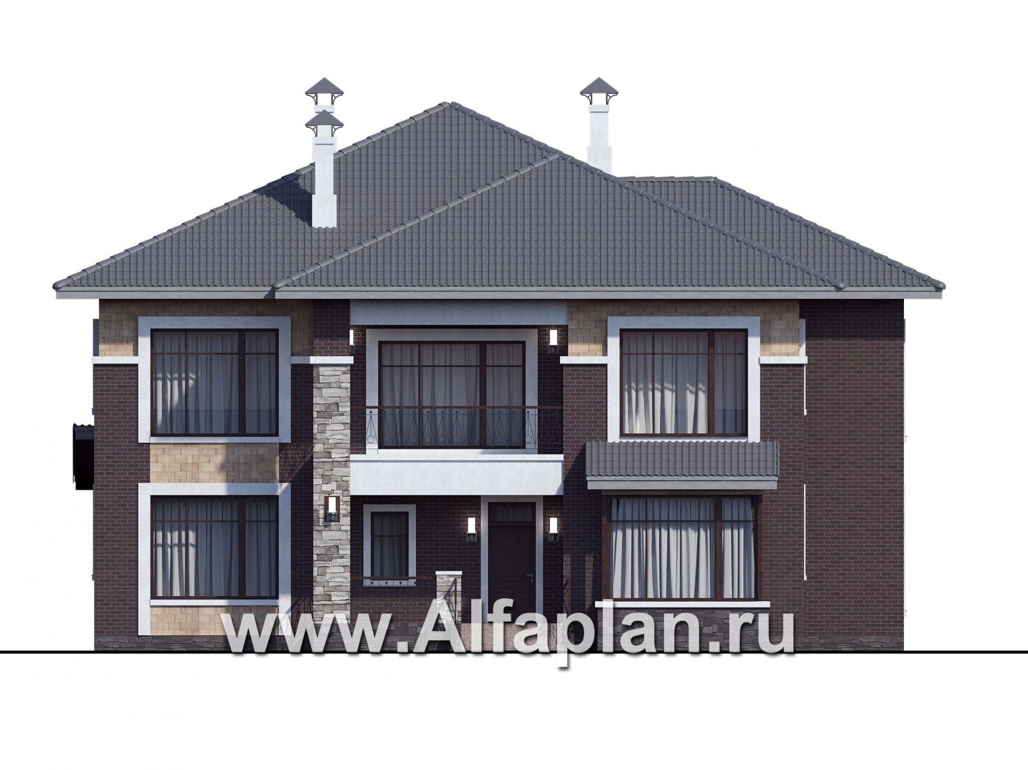 Проекты домов Альфаплан - «Висла» — особняк с двусветной столовой - изображение фасада №1