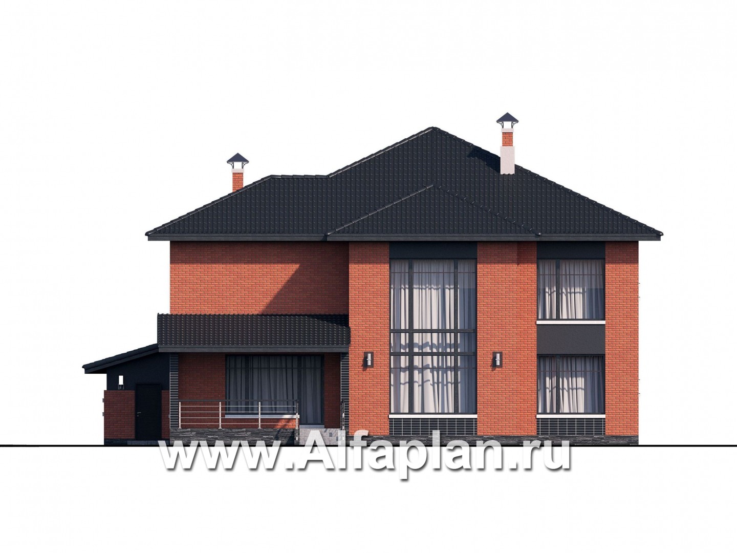 Проекты домов Альфаплан - «Эльба» — современная вилла с угловым остеклением и гаражом - изображение фасада №4