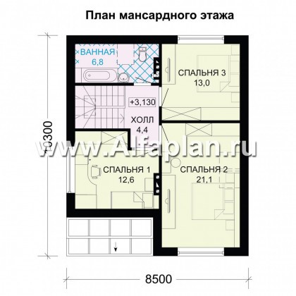 Проекты домов Альфаплан - Мансардный дом для маленького участка - превью плана проекта №2