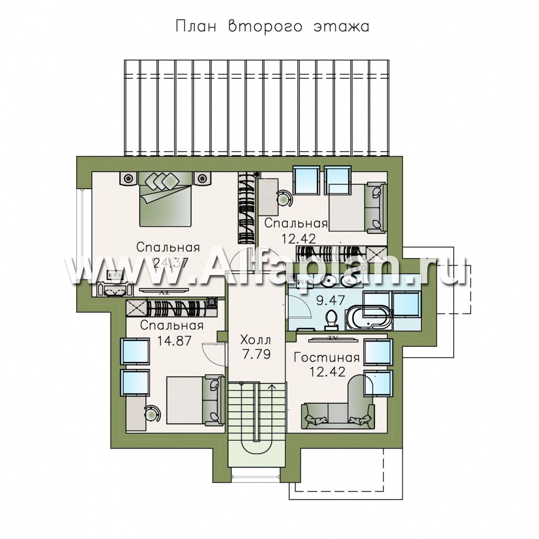 Проекты домов Альфаплан - «Сириус» - современный мансардный дом - план проекта №2