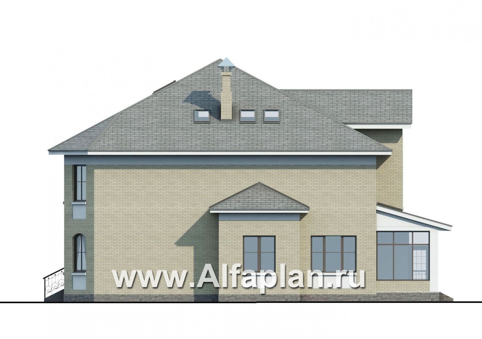 Проекты домов Альфаплан - «Рюрик» - солидный дом из газобетона для солидной семьи - изображение фасада №2