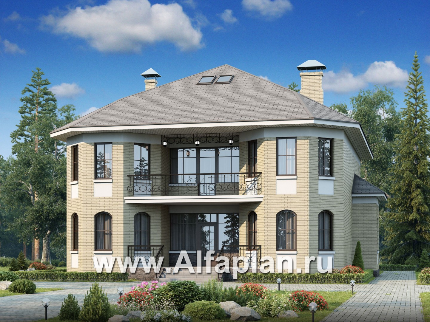 Проекты домов Альфаплан - «Рюрик» - солидный дом из газобетона для солидной семьи - основное изображение