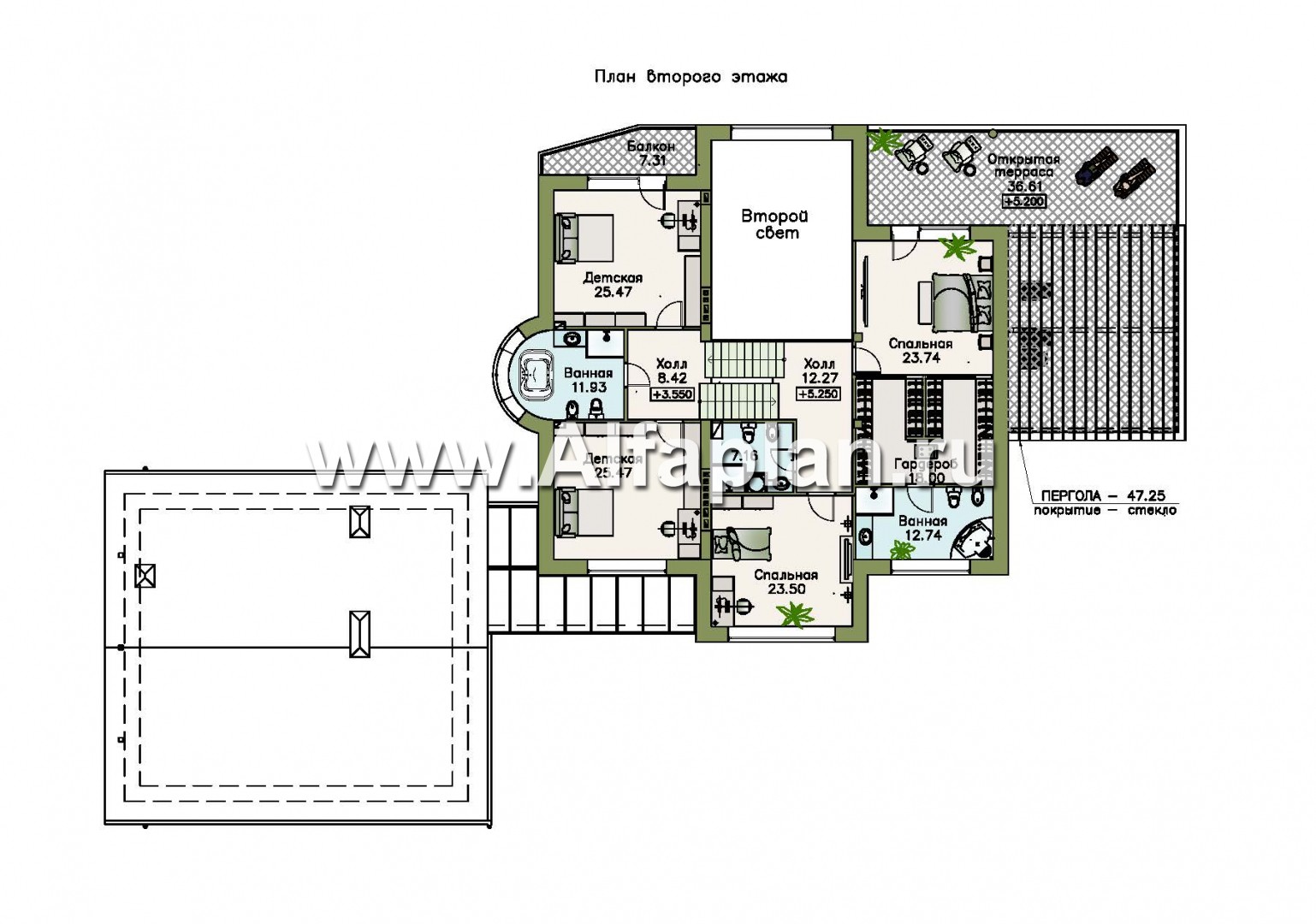 Проекты домов Альфаплан - Эксклюзивный проект виллы со вспомогательным домом и гаражом - изображение плана проекта №3