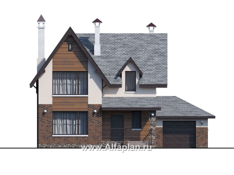 Проекты домов Альфаплан - «Стелла» - стильный дом с гаражом для маленького участка - превью фасада №1