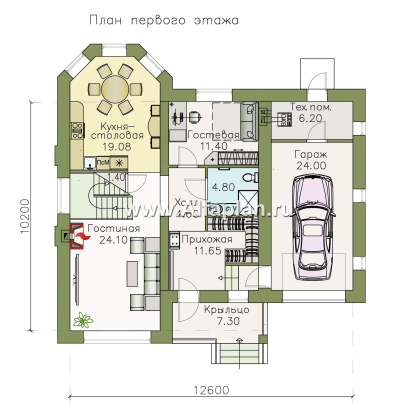 Проекты домов Альфаплан - «Стелла» - стильный дом с гаражом для маленького участка - превью плана проекта №1