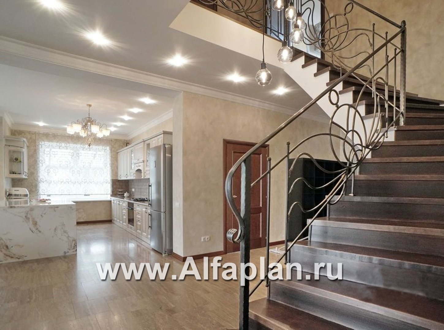 Проекты домов Альфаплан - «Голицын» - коттедж с двусветной гостиной и цоколем - дополнительное изображение №3