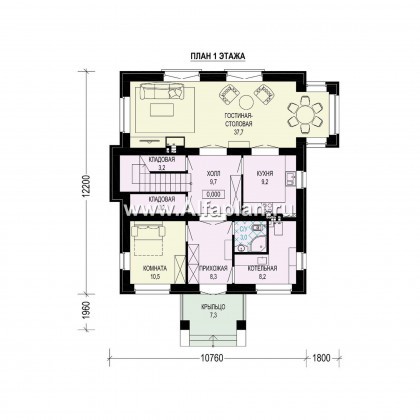 Проекты домов Альфаплан - Двухэтажный особняк с большой гостиной - превью плана проекта №1