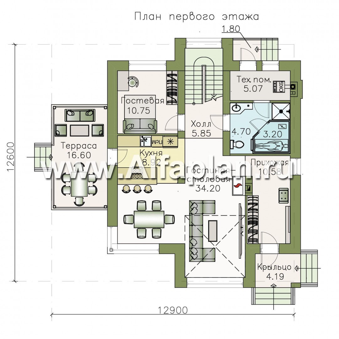 Проекты домов Альфаплан - Стильный двухэтажный коттедж со вторым светом - изображение плана проекта №1