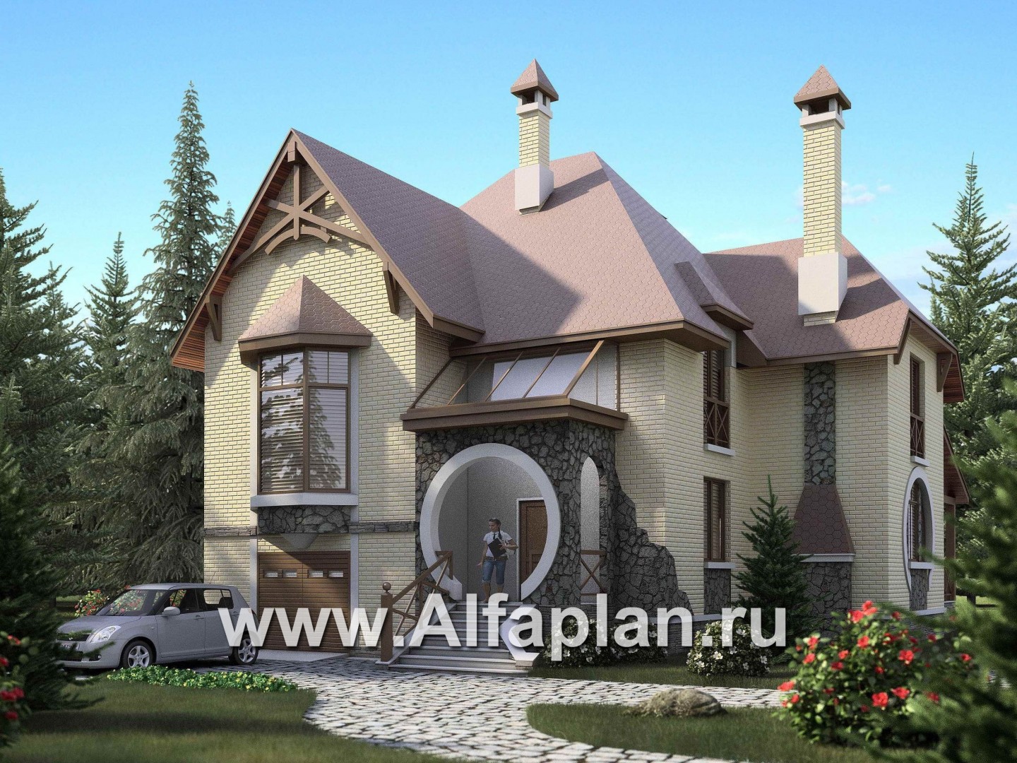 Проекты домов Альфаплан - «Серебряный век» - загородный дом с элементами арт-нуво - основное изображение