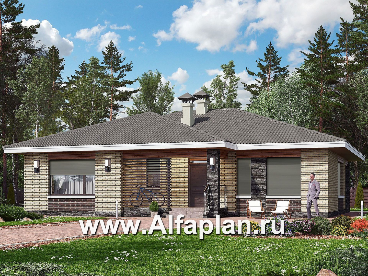 Проекты домов Альфаплан - «Вуокса» - проект одноэтажного дома из кирпича с комфортной планировкой - дополнительное изображение №1
