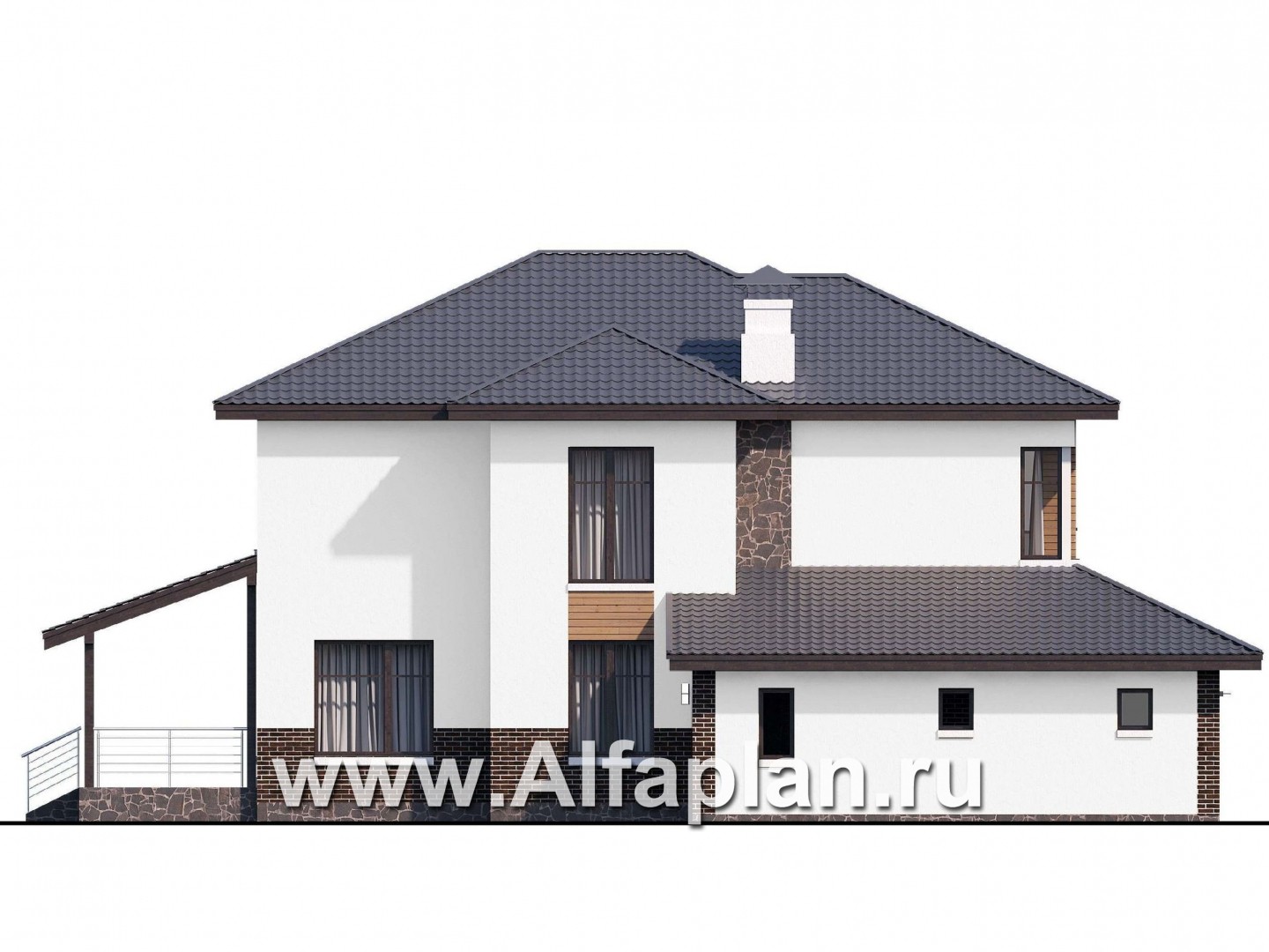 Проекты домов Альфаплан - «Ирида» - стильный современный дом с гаражом на два автомобиля - изображение фасада №3